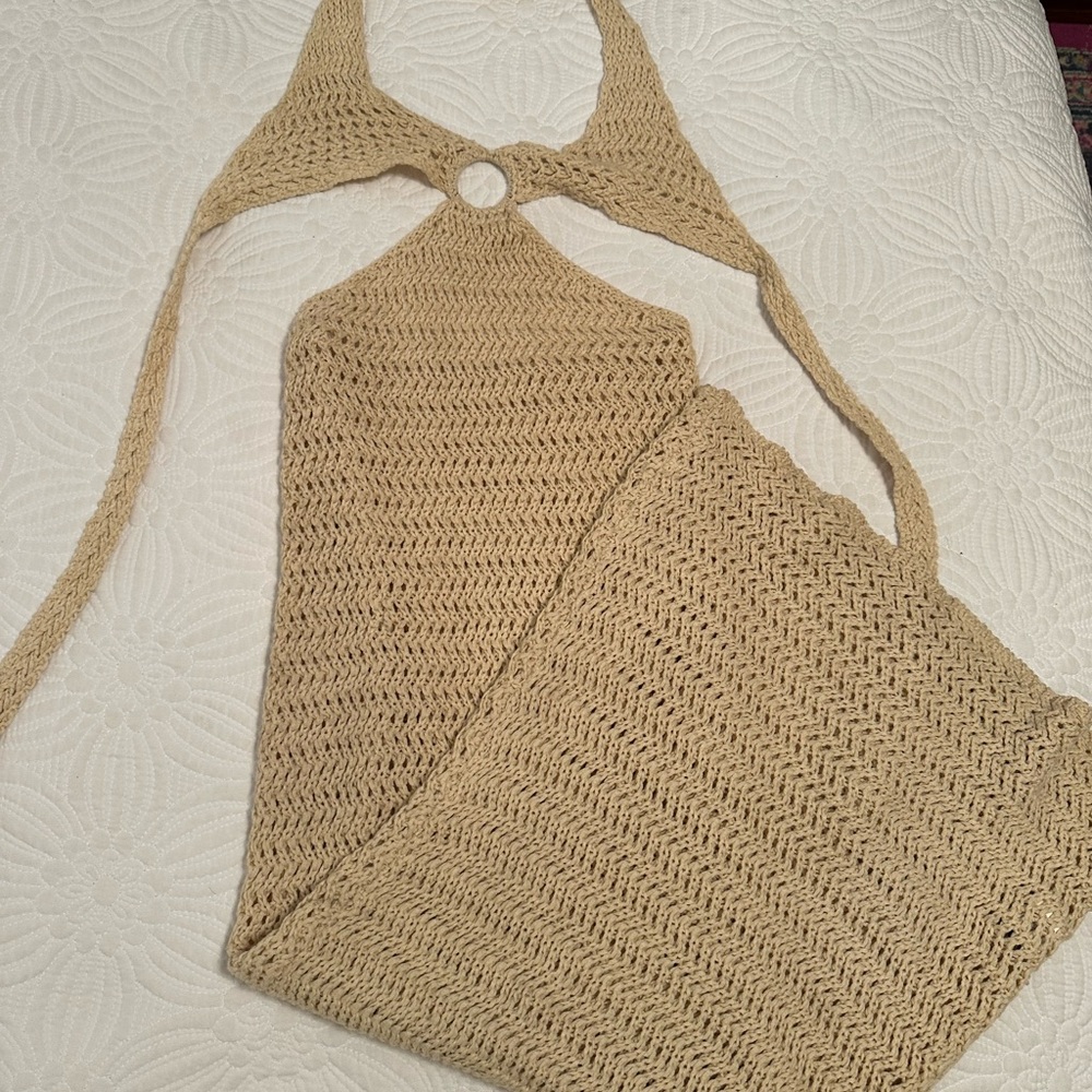 Tan Crochet Halter Top
